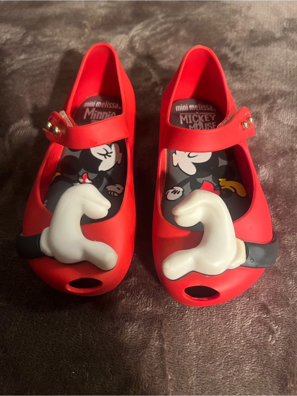 Mini Melissa Red Minnie Mouse Mary Jane Sandals with 3D Glove Detail